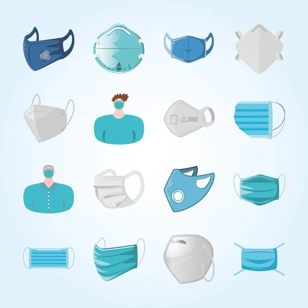 Set icons of people wearing medical mask on white background — Stock Vector
