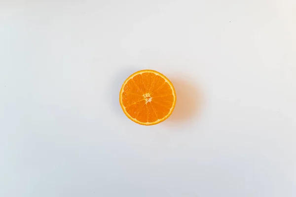 Isolated Half Orange White Background Flat Lay Copy Space Advertisement — Stock Photo, Image