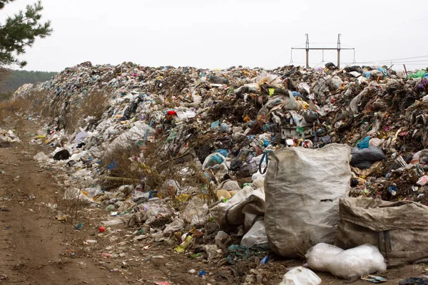 Landfill in Ukraine, piles of plastic dumped in . The roads along inorganic waste jumble