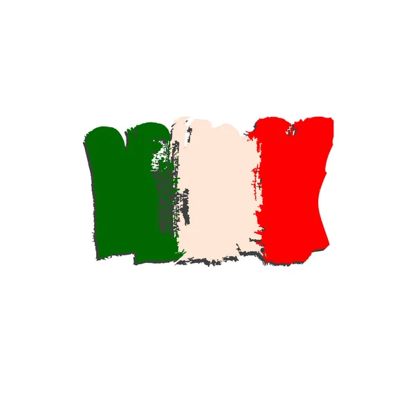 Olasz zászló festett ecset kézzel festékek. Művészi Olaszország zászlaja. Akvarell zászló. Olasz Európa művészeti zászló. — Stock Vector