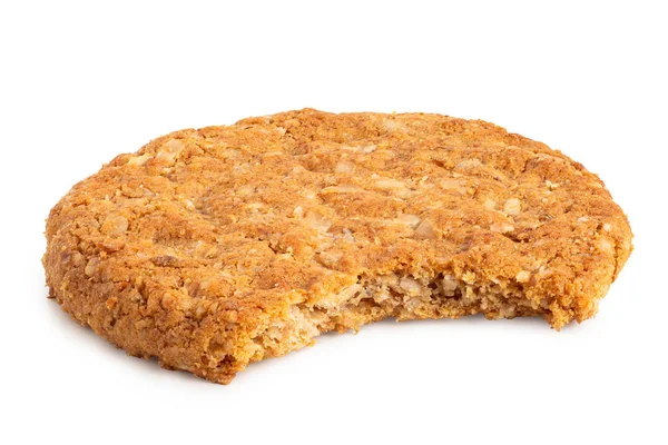 Crunchy oat and wholemeal biscuit isolated on white. Missing bit — Stock Photo, Image