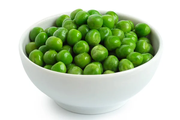 Fresh Green Garden Peas White Ceramic Bowl Isolated White — Stock Photo, Image