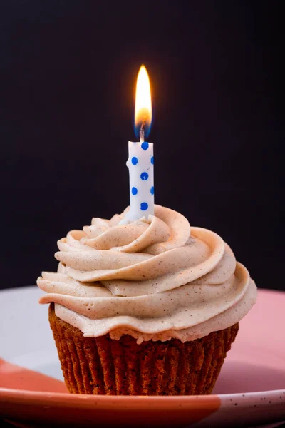 Cupcake Aniversário Com Uma Vela — Fotografia de Stock