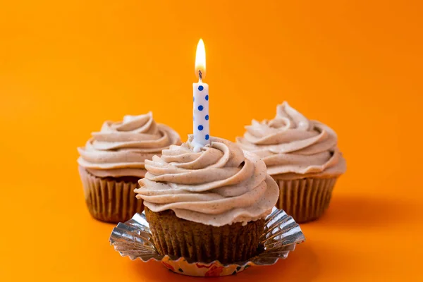 Cupcake Aniversário Com Uma Vela — Fotografia de Stock