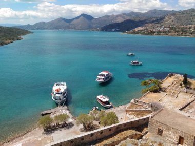 Spinalonga 'da. Cüzam adasının panoraması. Girit. Yunanistan
