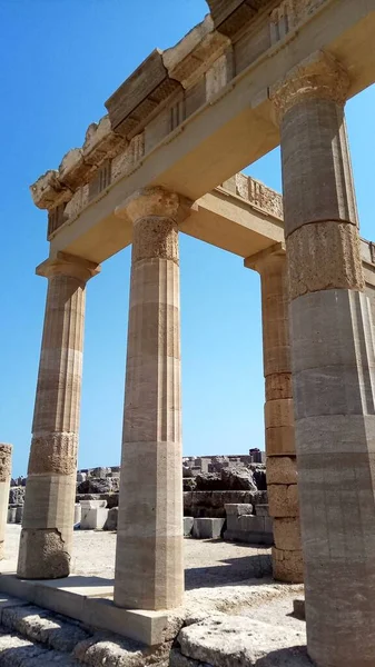 Antique ruins. Greek temple. Acropolis of Lindos. Rhodes Island.