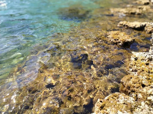 Plage Azur Île Rhodes Grèce Mer Méditerranée Eau Cristalline — Photo