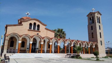 Rodos. Yunanistan. Adadaki küçük bir kilisenin mimarisi. Hellas 'taki Hıristiyanlık. Ortodoksluk