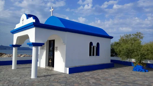 Rhodes. Greece. The architecture of a small church on the island. Christianity in Hellas. Orthodoxy