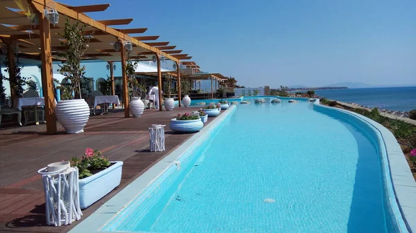 Wspaniały Widok Wyspę Rodos Hotele Hellas Turystyka Latem Panorama Hotelu — Zdjęcie stockowe