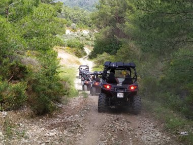 Böcek gezisi. Jeep safarisi. Baharda Yunanistan doğası. Hellas adalarında zorlu bir tatil. Tozlu dağ yolu