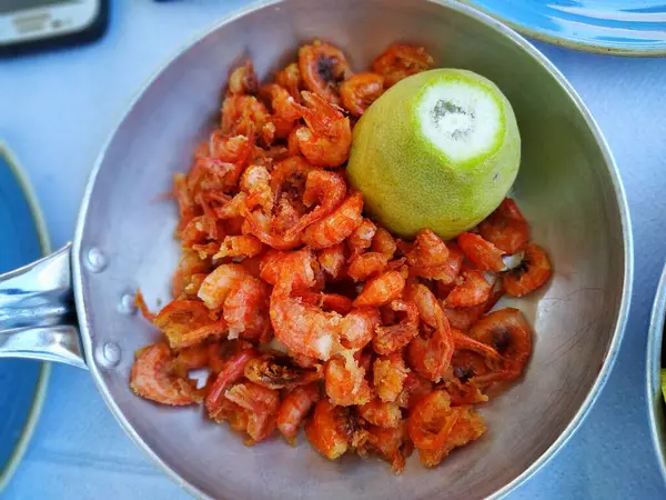 Tasty Little Shrimp Plate Greek Traditional Cuisine Greek Gastronomy Cuisine — Stock Photo, Image