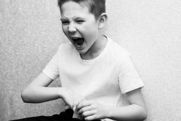 Boy Experiences Strong Emotions Background Pain — Stock Photo, Image