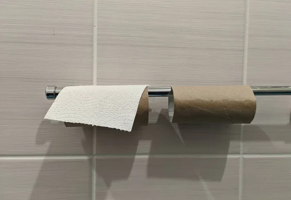 Last Sheet Toilet Paper Two Rolls Left — Stock Photo, Image