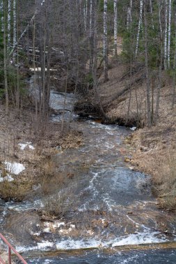 Kanalizasyon kanalizasyondan taş ocağına akıyor ve çamurlu bir bataklık oluşturuyor..