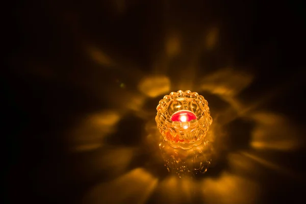 Close Shot Burning Candle Glass Jar Black Background — Stock Photo, Image