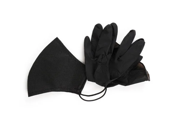 Czarne Gumowe Rękawiczki Czarna Maska Wielokrotnego Użytku Trend Akcesoria 2020 — Zdjęcie stockowe