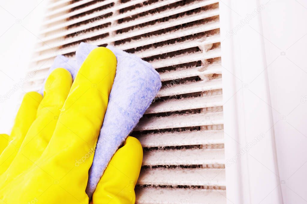 A layer of dust on the ventilation grill in the bathroom. To clean ventilation at home.