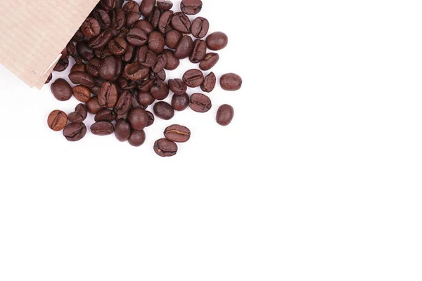 Kaffeebohnen Isoliert Auf Weißem Hintergrund Ansicht Von Oben Mittlerer Hoher — Stockfoto