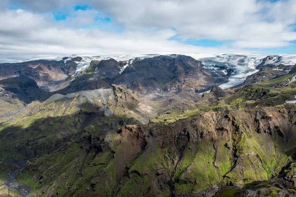 Godaland - thorsmork, wandergebiet - blick auf tungnakvislarjokull, — Stockfoto