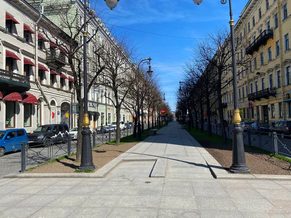 The city of St. Petersburg, deserted, blue clear sky, quarantine in the city of spring summer, empty streets