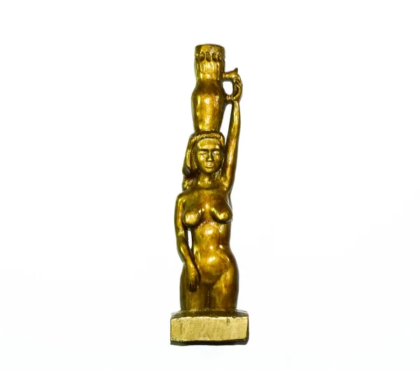 Голая Женщина Кувшином Голове Фигура Золотого Цвета — стоковое фото