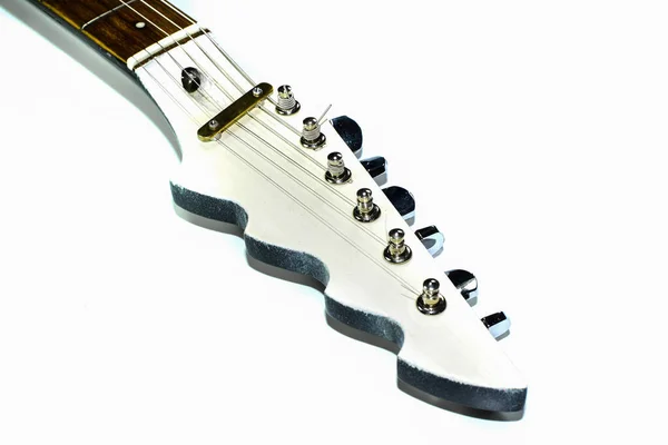 Grifo Guitarra Elétrica Fundo Branco Instrumento Musical — Fotografia de Stock