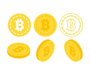 Bitcoin 3d izometrik para düz. Simgeler sikkeleri izole beyaz zemin üzerine ayarla.