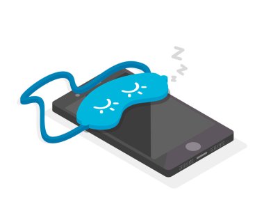 Uyuyan Uyuyan telefon konsepti. Uyku maskesi. İzole illüstrasyon 