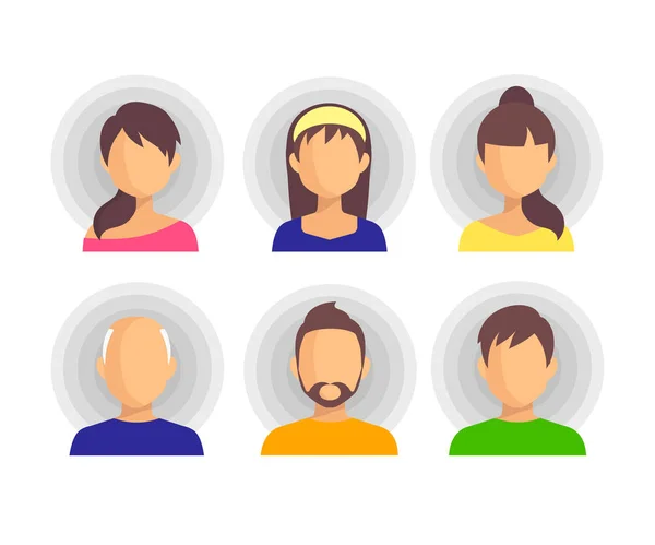 Setzen flache Ikonen von Menschen: Mann, Frau, Kind, Mädchen, alter Mann. Benutzerzeichen-Symbol. Personensymbol. — Stockvektor