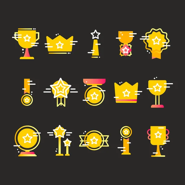 Flat lay award winnen pictogrammen. Trofee premium iconen: ster, cup.medal. — Stockvector