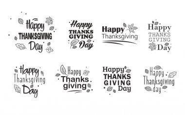 Şükran günü tipografi ayarlayın. Elle çizilmiş mutlu şükran günü arka plan. 