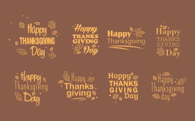 Şükran günü tipografi ayarlayın. Elle çizilmiş mutlu şükran günü arka plan. 