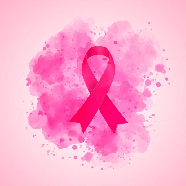 Mes de conciencia del cáncer de mama Vector Ribbon banner imitación de fondo acuarela — Vector de stock