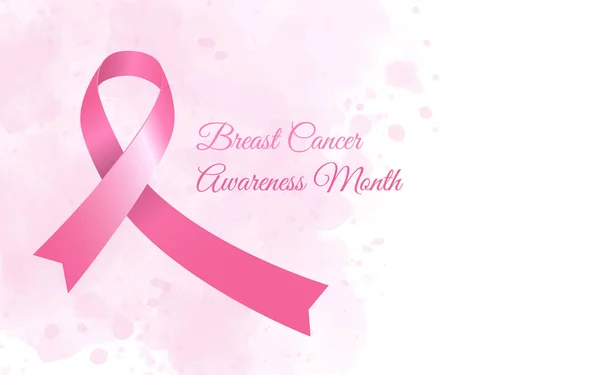 Рожева стрічка, символ обізнаності про рак молочної залози. Жовтень місяць обізнаності про рак молочної залози у світі . — стоковий вектор