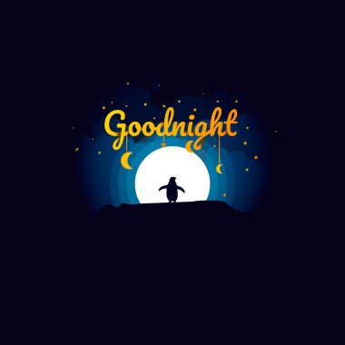 İyi geceler, ay ve penguen origami kavramı, vektör sanat ve illüstrasyon.