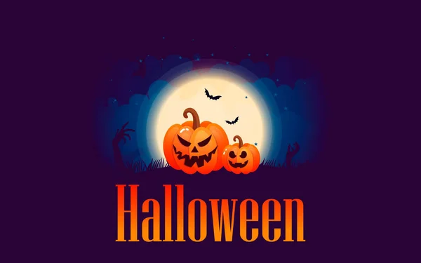 Calabazas de Halloween bajo la luz de la luna — Vector de stock
