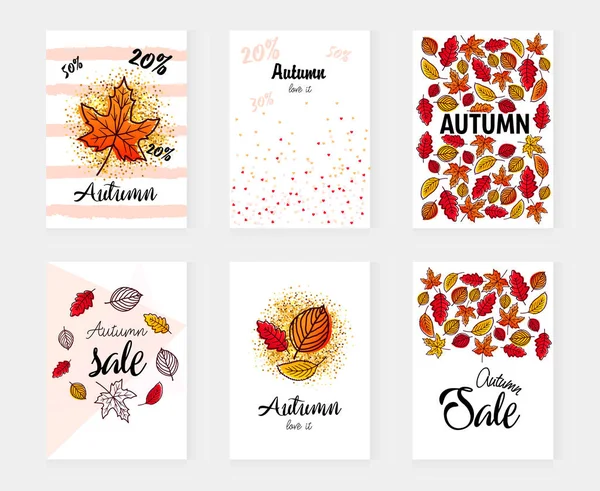 Sonbahar satış afiş ayarlayın. Vektör çizim. Poster, kart, etiket, banner tasarım kümesi. 