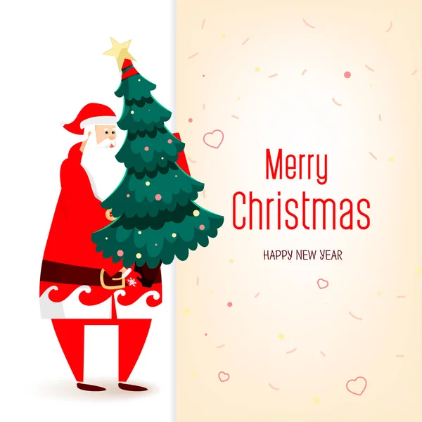 Big congratulatory signboard with Santa and tree — Stock Vector