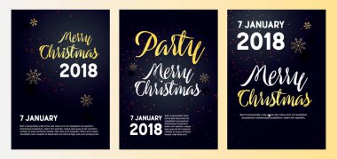 Altın kar taneleri ile Noel partisi için gerçekçi posterler