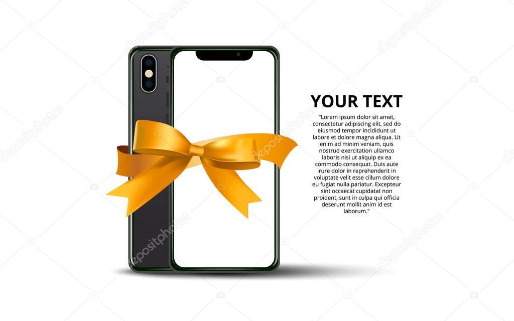 New real flat modern smartphone with ribbon isolated on white. Vector illustration