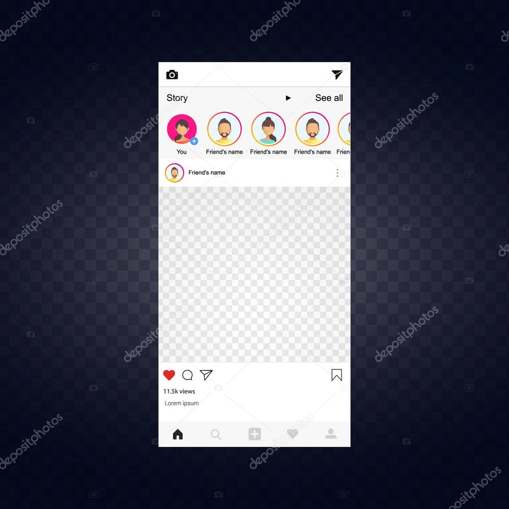 Instagram. Inspired by Instagram. Mockup. Vector illustration.