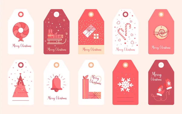 Pegatinas de Año Nuevo para regalos y ropa. Etiqueta navideña conjunto elementos vector — Archivo Imágenes Vectoriales