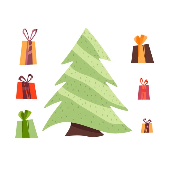 Cadeaux et sapin de Noël isolés sur fond blanc — Image vectorielle