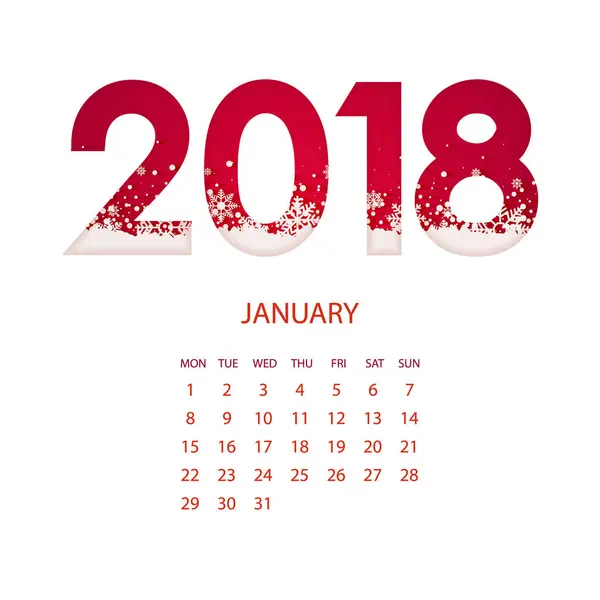 Calendario 2018 anno. Gennaio. Montagne Origami. Stile di taglio carta . — Vettoriale Stock