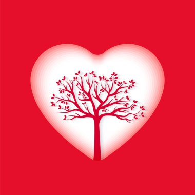 Kalp ve mutlu Sevgililer günü metin ağacına kağıt sanatı 