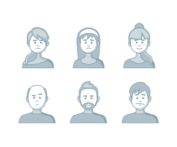 Personer tecknade avatarer samling. Ställa in kreativa stil av leenden med olika känslor sorg smärta chock — Stock vektor