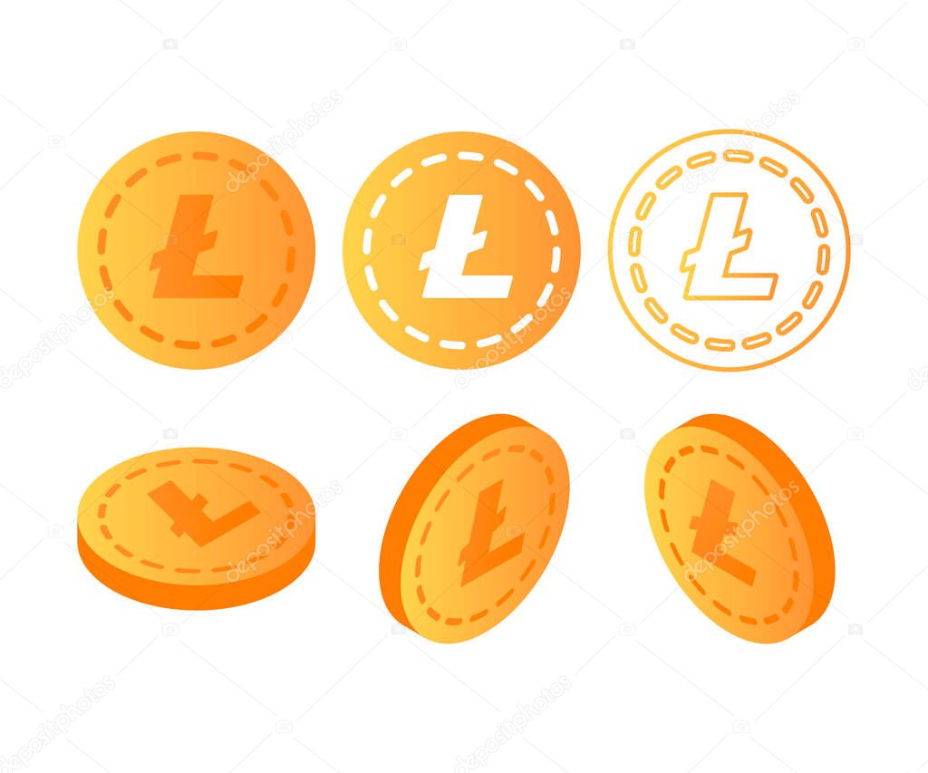 Set of icons coins on the isolated white background. Litecoin