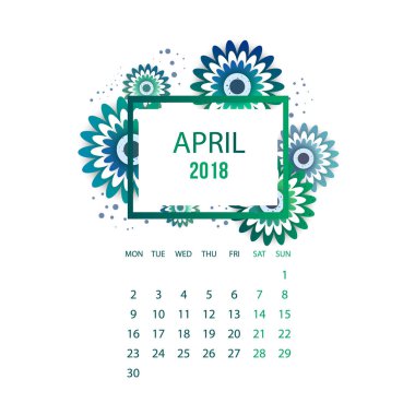 Tasarım çiçek şablon takvim 2018. 