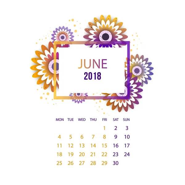 Design Șablon Floral Calendar 2018 . — Vector de stoc
